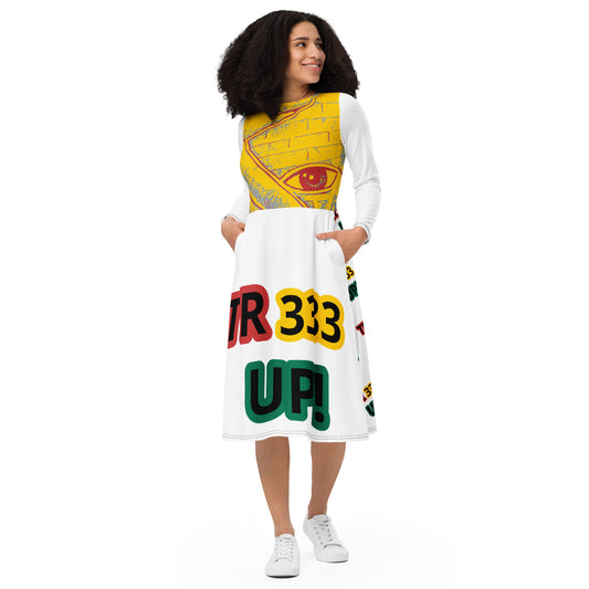 All-over print long sleeve midi dress